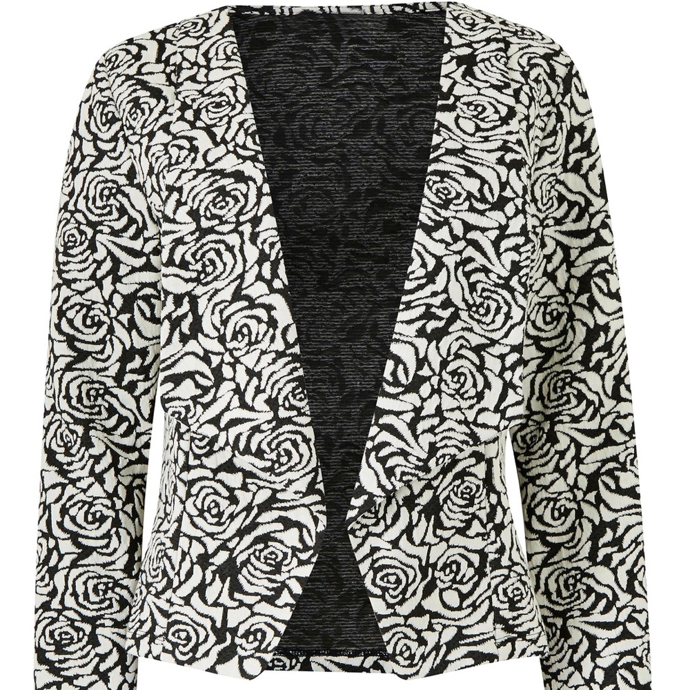 NWOT Black and white rose open blazer